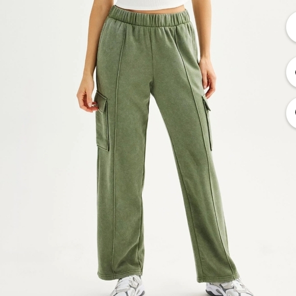 Cargo Flare Leg Pull-on Fleece Oversized Sweatpants - Picture 2 of 9